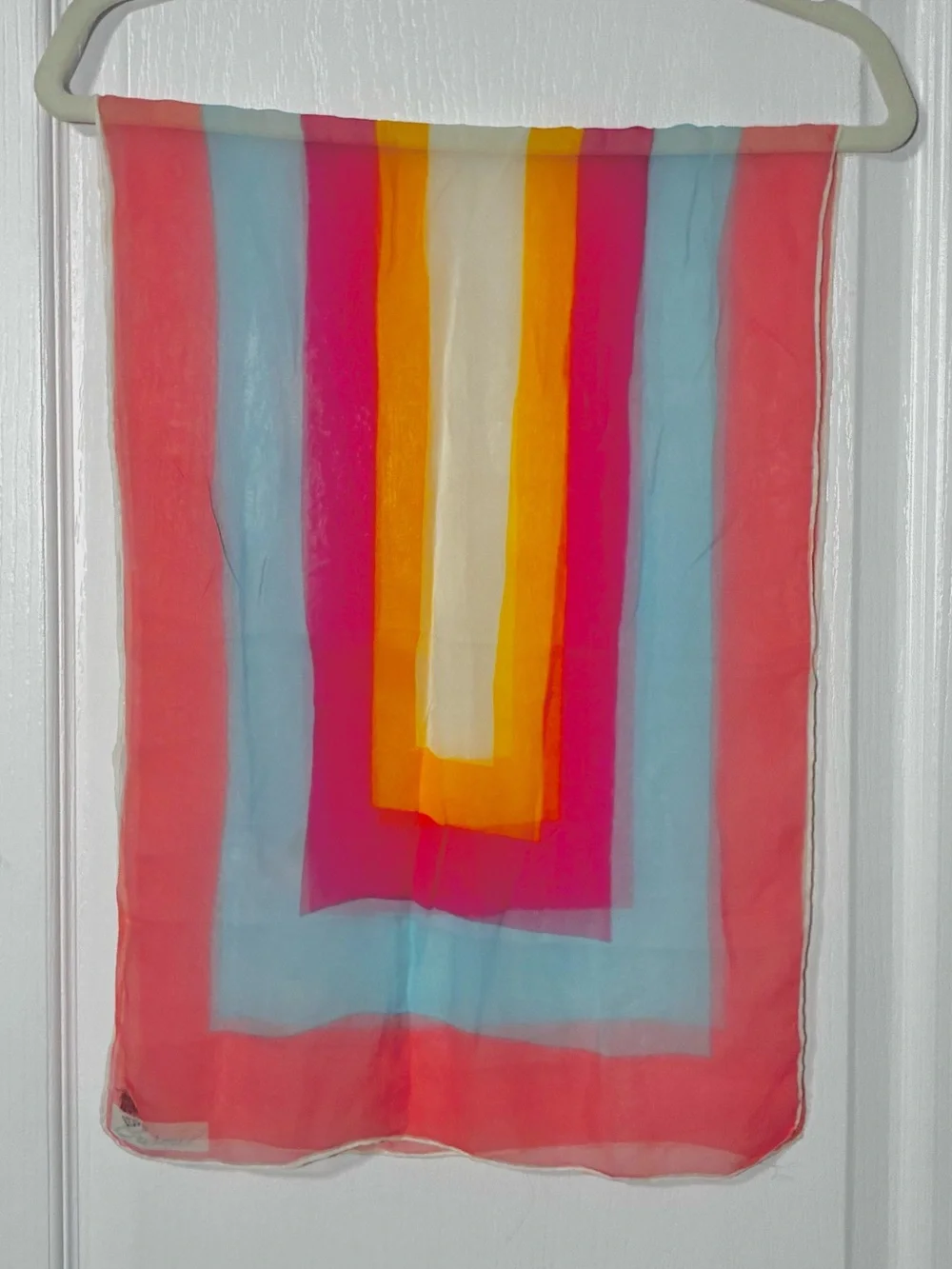 VTG Burmel Hand Rolled Sheer Chiffon Colorblock Stripe Rectangular Scarf 41.5”L